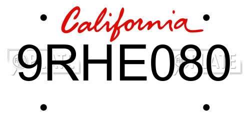9RHE080 California License Plate