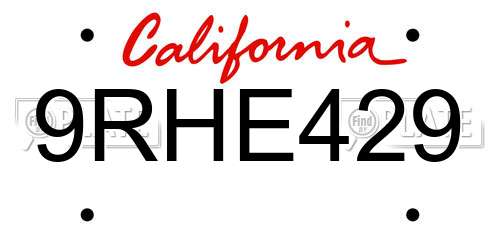 9RHE429 California License Plate