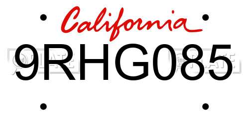 9RHG085 California License Plate
