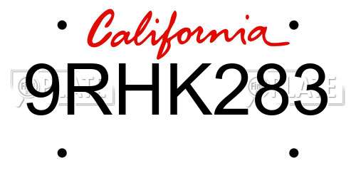 9RHK283 California License Plate
