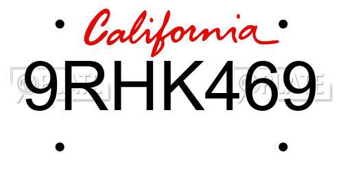 9RHK469 California License Plate