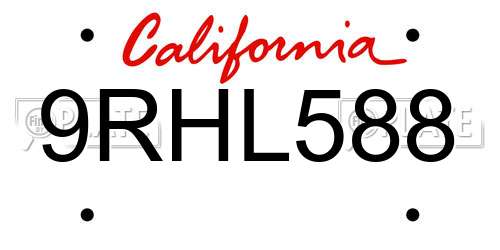9RHL588 California License Plate