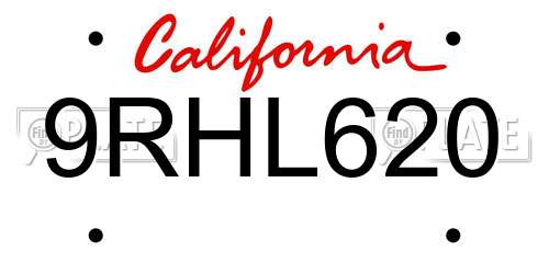 9RHL620 California License Plate