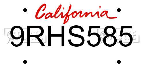 9RHS585 California License Plate