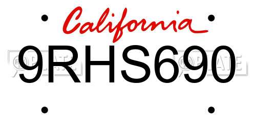 9RHS690 California License Plate