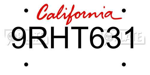 9RHT631 California License Plate