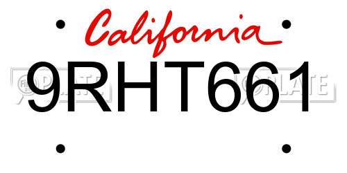 9RHT661 California License Plate