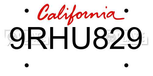 9RHU829 California License Plate