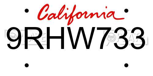9RHW733 California License Plate