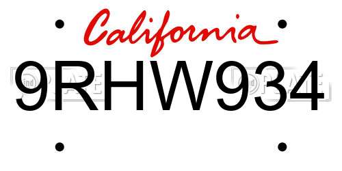 9RHW934 California License Plate
