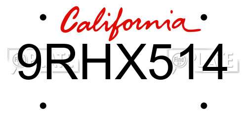 9RHX514 California License Plate