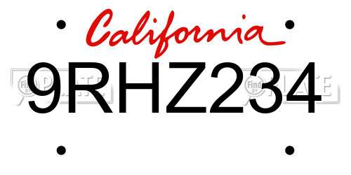 9RHZ234 California License Plate