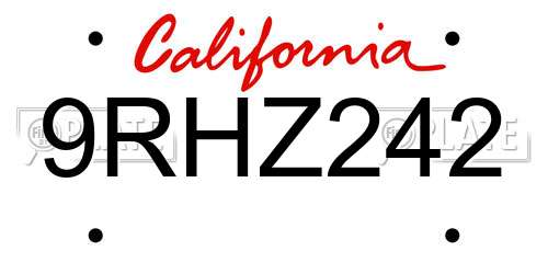 9RHZ242 California License Plate