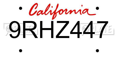 9RHZ447 California License Plate