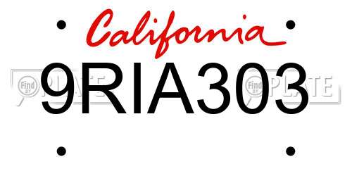9RIA303 California License Plate