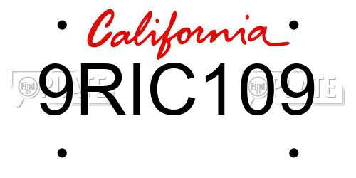 9RIC109 California License Plate