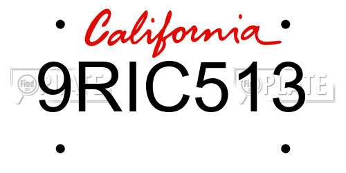 9RIC513 California License Plate