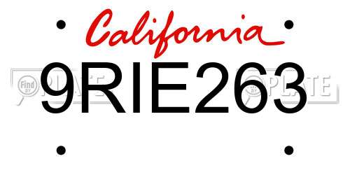 9RIE263 California License Plate