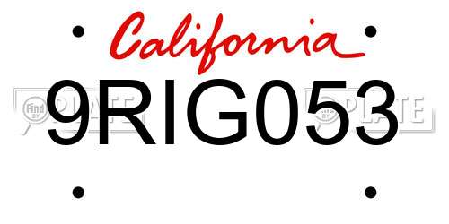 9RIG053 California License Plate