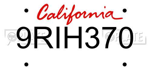 9RIH370 California License Plate