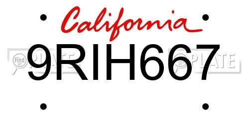 9RIH667 California License Plate