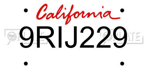 9RIJ229 California License Plate