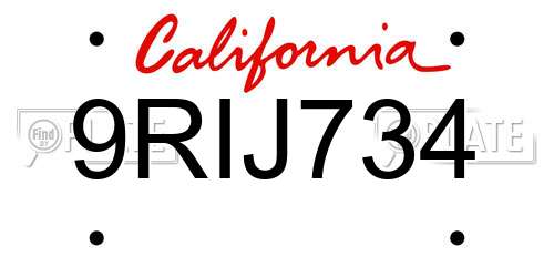 9RIJ734 California License Plate