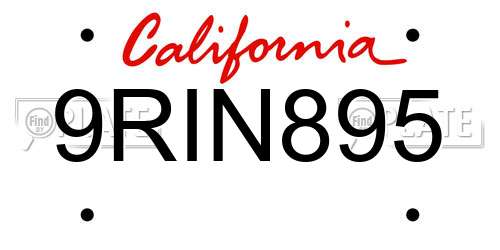 9RIN895 California License Plate