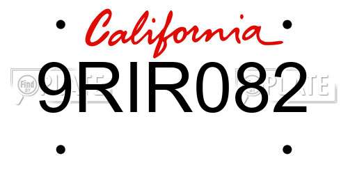 9RIR082 California License Plate