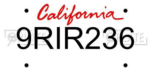 9RIR236 California License Plate