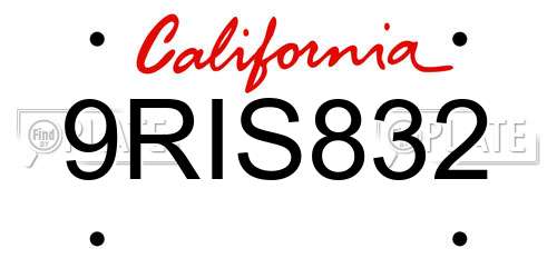 9RIS832 California License Plate