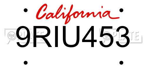 9RIU453 California License Plate