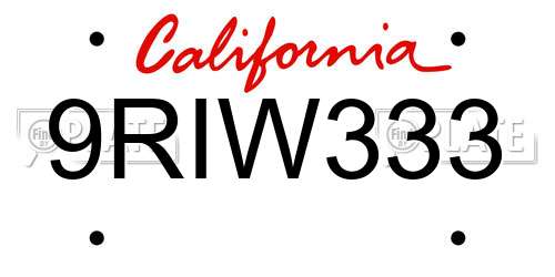 9RIW333 California License Plate