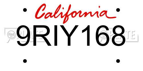 9RIY168 California License Plate