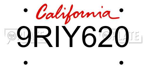 9RIY620 California License Plate