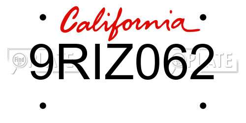 9RIZ062 California License Plate