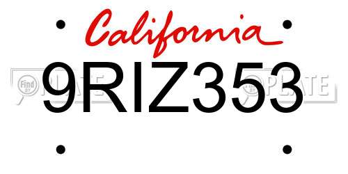 9RIZ353 California License Plate