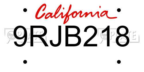9RJB218 California License Plate