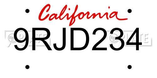 9RJD234 California License Plate