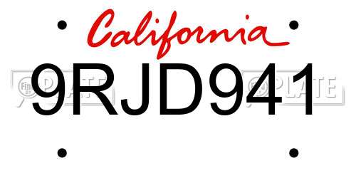 9RJD941 California License Plate