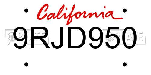 9RJD950 California License Plate