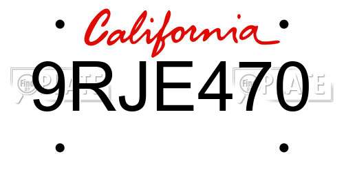 9RJE470 California License Plate