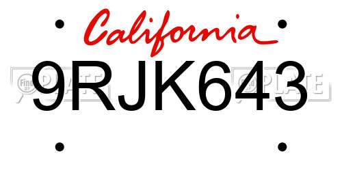 9RJK643 California License Plate