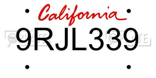 9RJL339 California License Plate