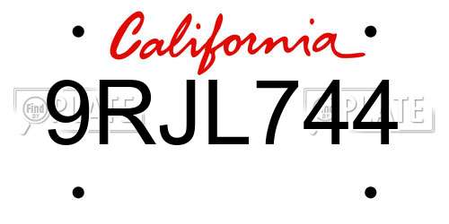 9RJL744 California License Plate