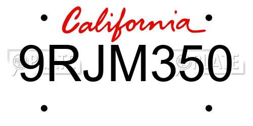 9RJM350 California License Plate