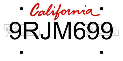 9RJM699 California License Plate