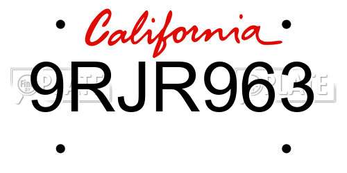9RJR963 California License Plate