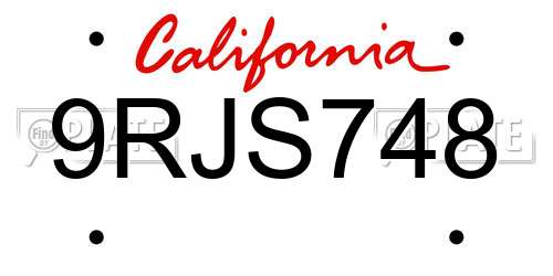 9RJS748 California License Plate