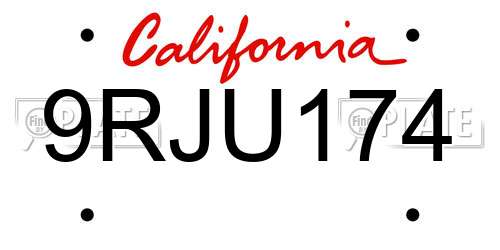 9RJU174 California License Plate